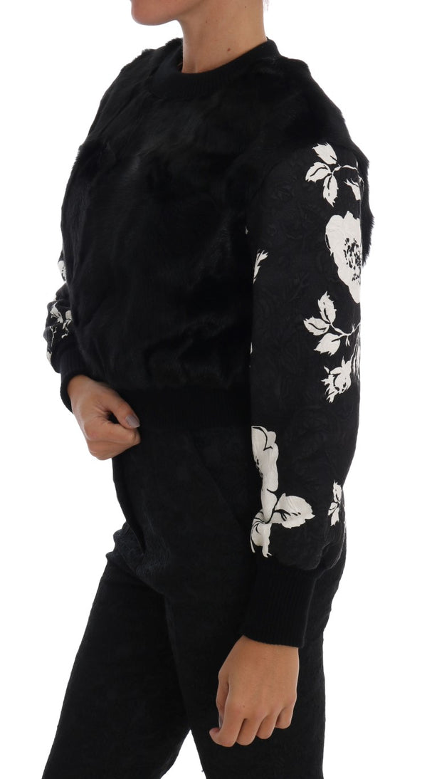 Floral Brocade Black Fur Sweater Dolce & Gabbana