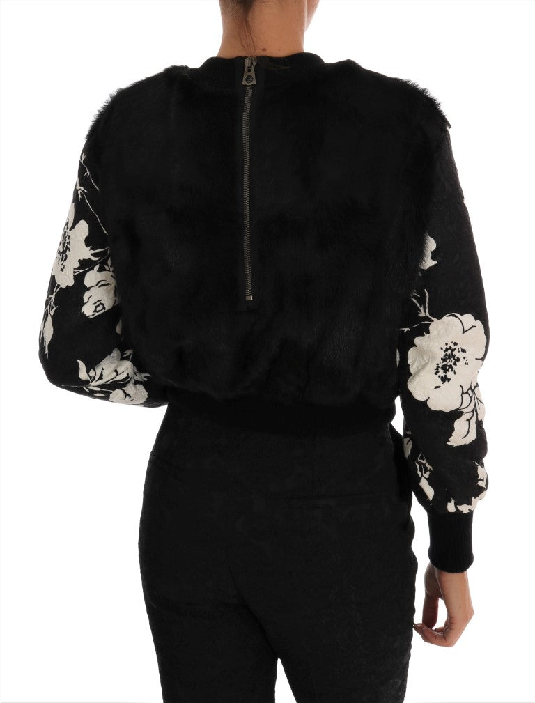 Floral Brocade Black Fur Sweater Dolce & Gabbana