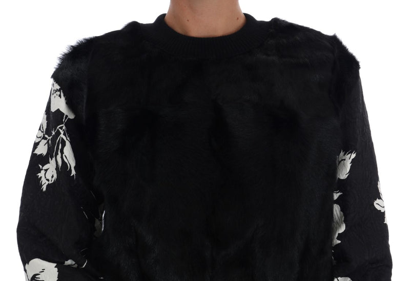 Floral Brocade Black Fur Sweater Dolce & Gabbana