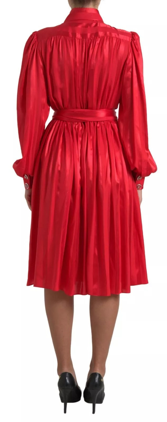 Elegant Red Silk Midi Dress with Button Detail Dolce & Gabbana