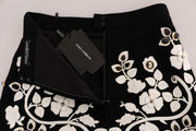 Black White Floral Baroque Crystal Pencil Skirt Dolce & Gabbana