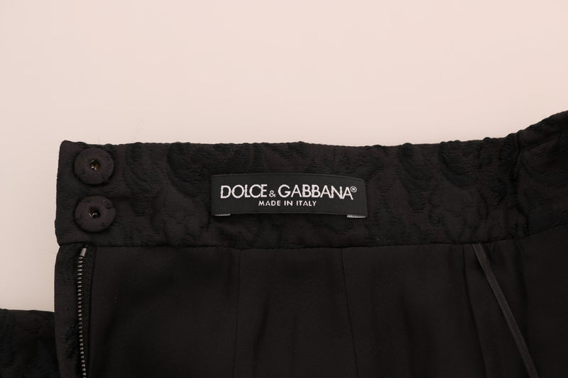 Elegant Black Floral Jacquard A-Line Skirt Dolce & Gabbana