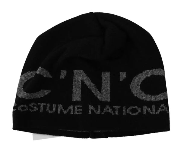 Black Wool Blend Branded Beanie Hat Costume National