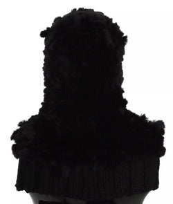 Black Silver Fox Fur Cashmere Hooded Scarf Dolce & Gabbana