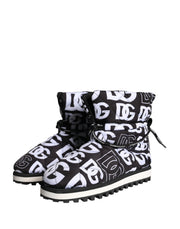 Black Logo Nylon Padded Mid Calf Boots Shoes Dolce & Gabbana