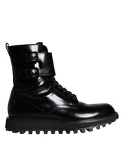 Black Leather Lace Up Men Mid Calf Boots Shoes Dolce & Gabbana