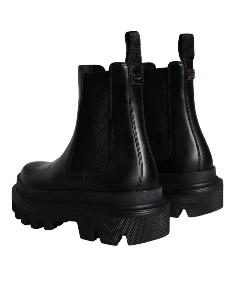 Black Leather Slip On Stretch Trekking Boots Shoes Dolce & Gabbana