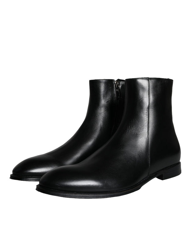 Black Calf Leather Men Ankle Boots Shoes Dolce & Gabbana