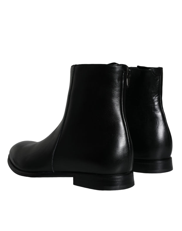 Black Calf Leather Men Ankle Boots Shoes Dolce & Gabbana