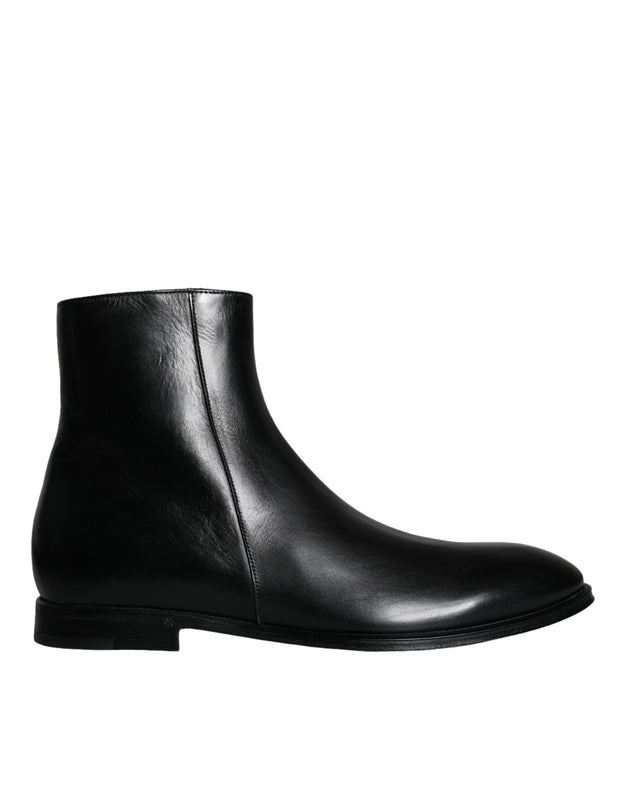 Black Calf Leather Men Ankle Boots Shoes Dolce & Gabbana