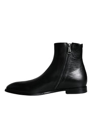 Black Calf Leather Men Ankle Boots Shoes Dolce & Gabbana