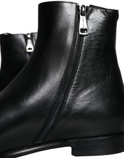 Black Calf Leather Men Ankle Boots Shoes Dolce & Gabbana