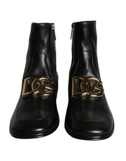 Black Lambskin Leather Men Ankle Boots Shoes Dolce & Gabbana