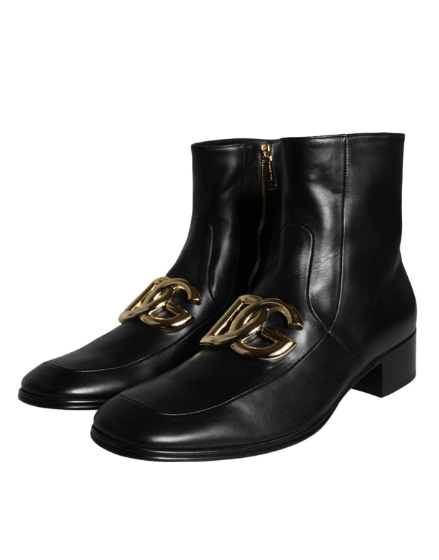 Black Lambskin Leather Men Ankle Boots Shoes Dolce & Gabbana