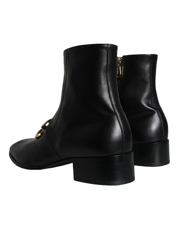 Black Lambskin Leather Men Ankle Boots Shoes Dolce & Gabbana