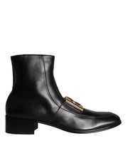 Black Lambskin Leather Men Ankle Boots Shoes Dolce & Gabbana