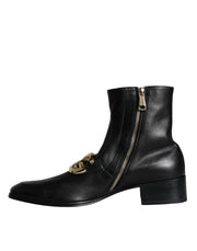 Black Lambskin Leather Men Ankle Boots Shoes Dolce & Gabbana