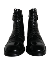 Black Logo Lace Up Mid Calf Men Boots Shoes Dolce & Gabbana