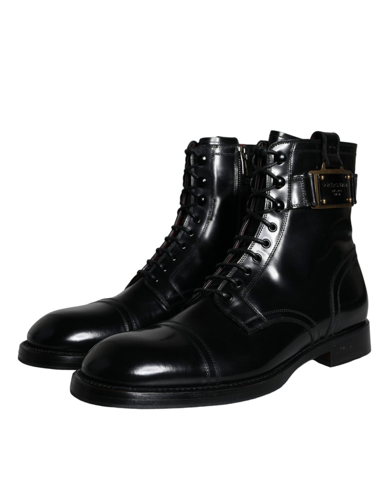 Black Logo Lace Up Mid Calf Men Boots Shoes Dolce & Gabbana