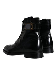 Black Logo Lace Up Mid Calf Men Boots Shoes Dolce & Gabbana