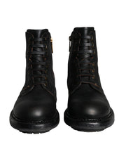 Black Lace Up Mid Calf Boots Men Shoes Dolce & Gabbana