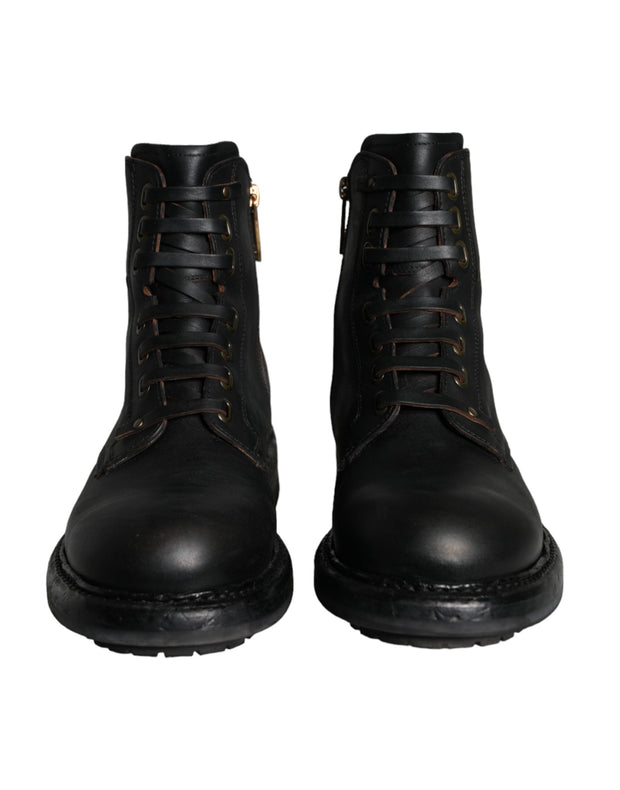 Black Lace Up Mid Calf Boots Men Shoes Dolce & Gabbana