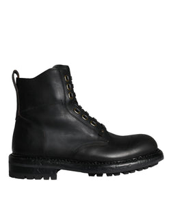 Black Lace Up Mid Calf Boots Men Shoes Dolce & Gabbana