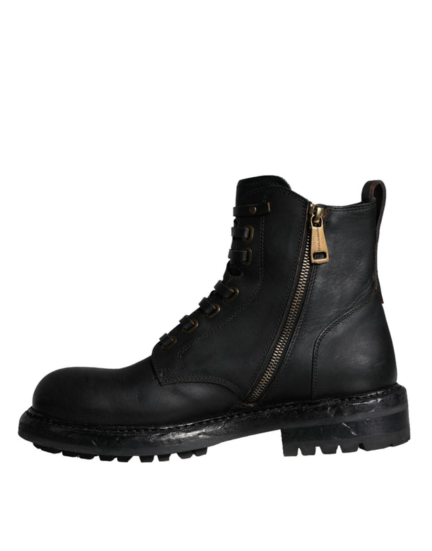 Black Lace Up Mid Calf Boots Men Shoes Dolce & Gabbana