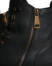 Black Lace Up Mid Calf Boots Men Shoes Dolce & Gabbana