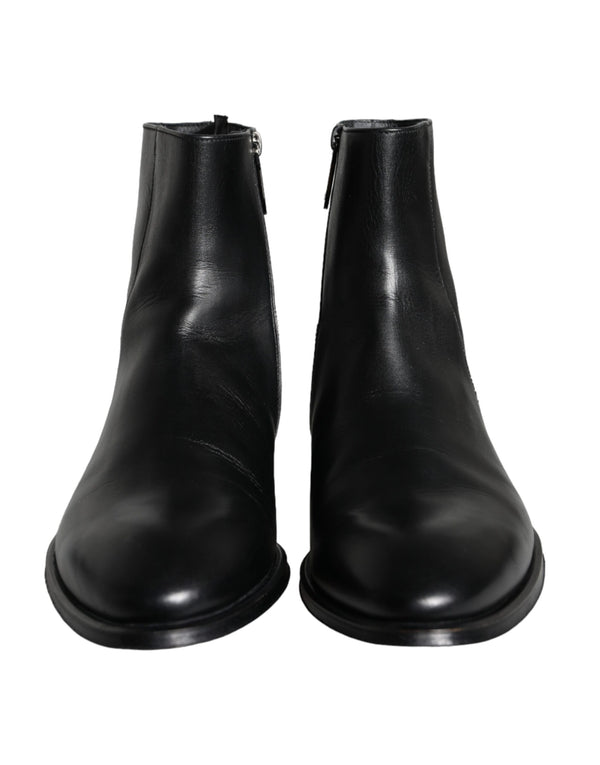 Black Calf Leather Men Ankle Boots Men Shoes Dolce & Gabbana