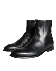 Black Calf Leather Men Ankle Boots Men Shoes Dolce & Gabbana