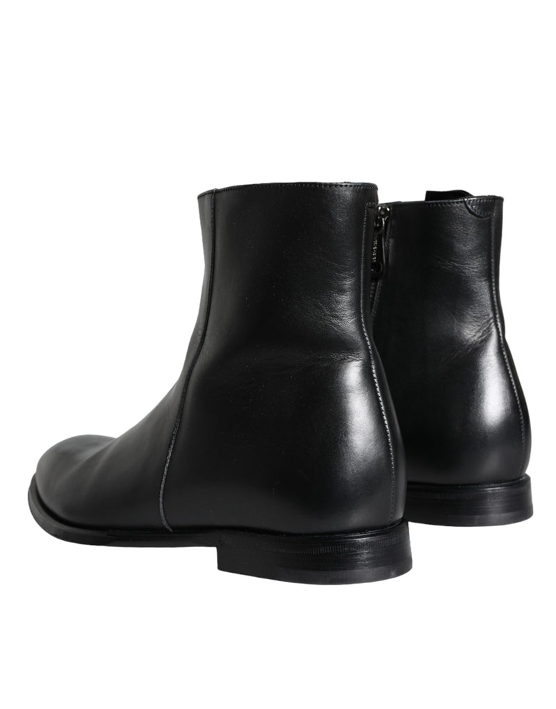 Black Calf Leather Men Ankle Boots Men Shoes Dolce & Gabbana