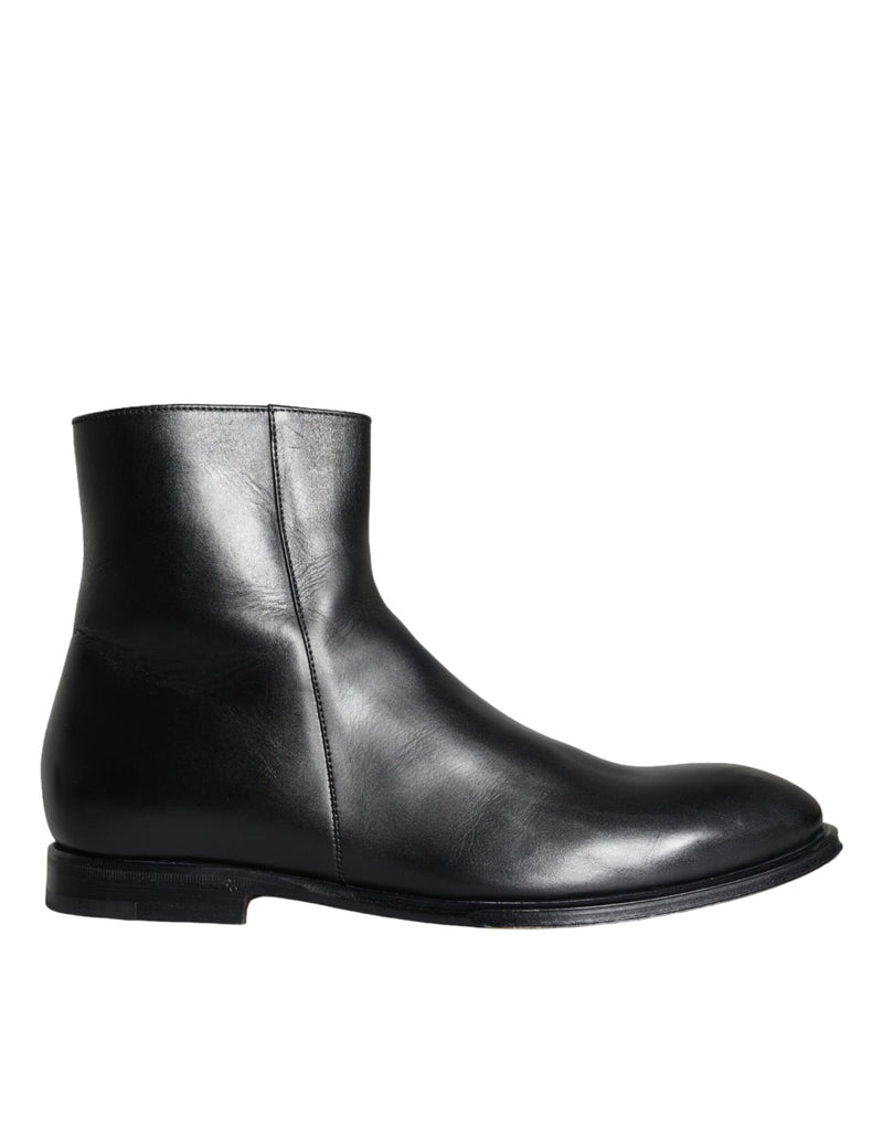 Black Calf Leather Men Ankle Boots Men Shoes Dolce & Gabbana