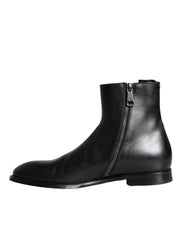 Black Calf Leather Men Ankle Boots Men Shoes Dolce & Gabbana