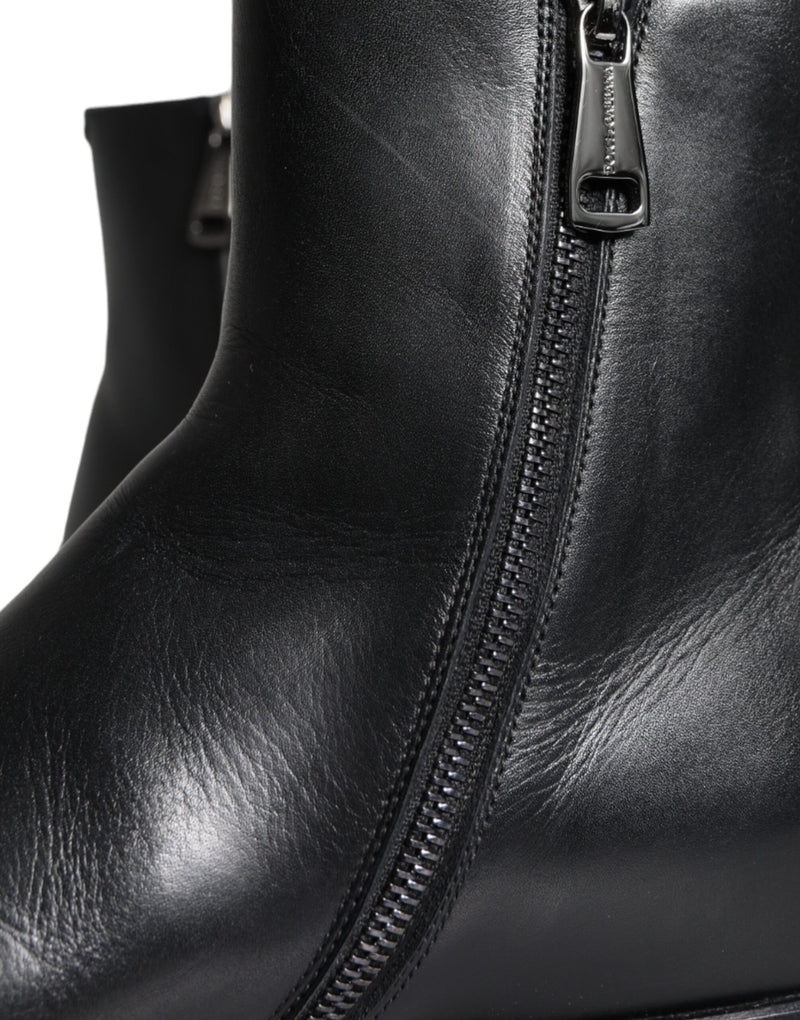 Black Calf Leather Men Ankle Boots Men Shoes Dolce & Gabbana