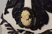 White Black Wool Embroidered Cameo Brooch Hat Dolce & Gabbana