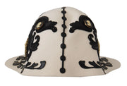 White Black Wool Embroidered Cameo Brooch Hat Dolce & Gabbana