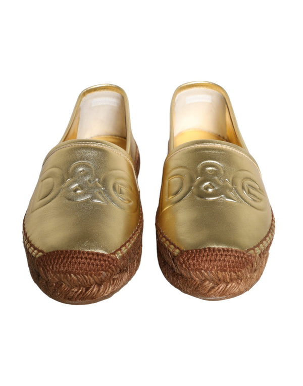 Gold Leather Loafers Flats Espadrille Shoes Dolce & Gabbana