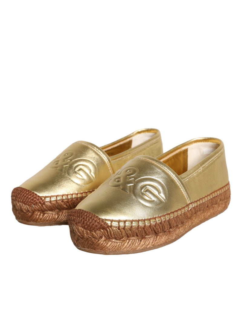 Gold Leather Loafers Flats Espadrille Shoes Dolce & Gabbana