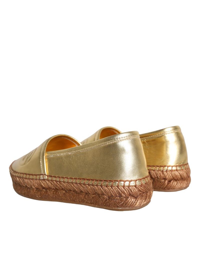 Gold Leather Loafers Flats Espadrille Shoes Dolce & Gabbana