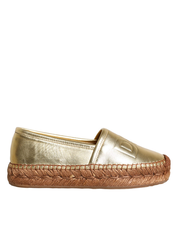 Gold Leather Loafers Flats Espadrille Shoes Dolce & Gabbana