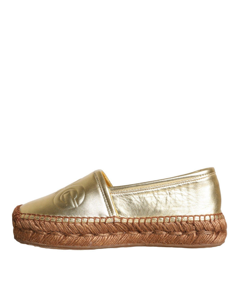 Gold Leather Loafers Flats Espadrille Shoes Dolce & Gabbana