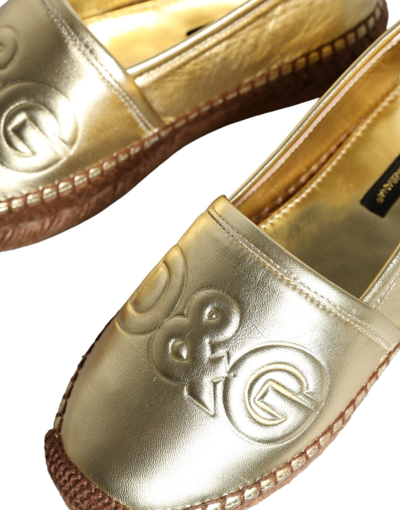 Gold Leather Loafers Flats Espadrille Shoes Dolce & Gabbana