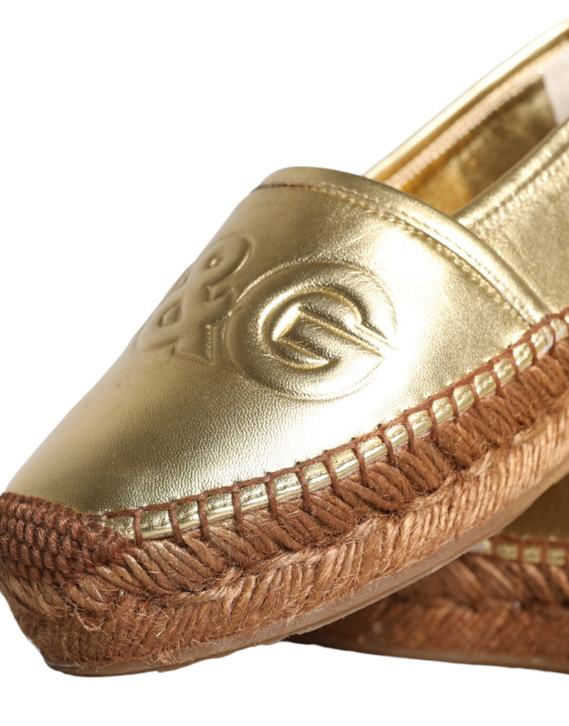 Gold Leather Loafers Flats Espadrille Shoes Dolce & Gabbana