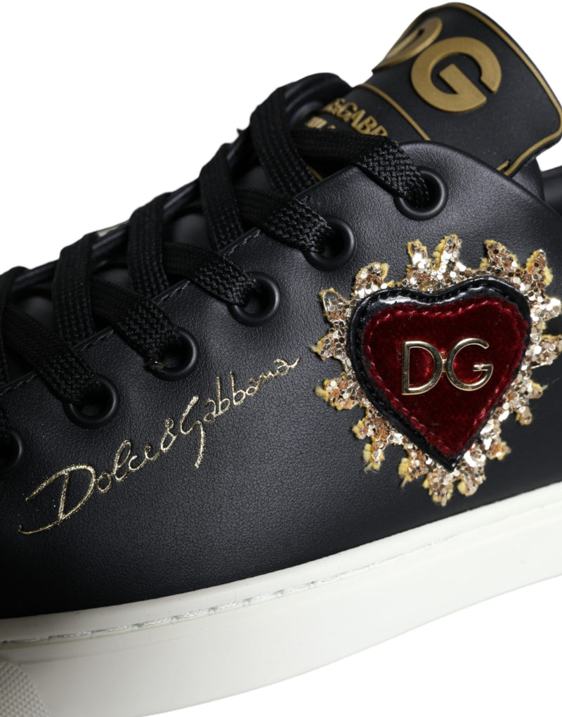 Black Portofino Sacred Heart Sneakers Shoes Dolce & Gabbana