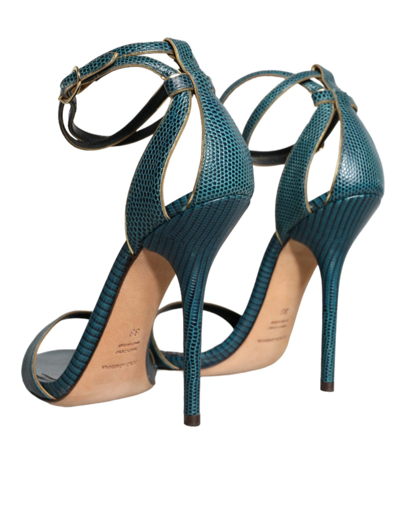 Dark Green Calf Leather Heels Sandals Shoes Dolce & Gabbana