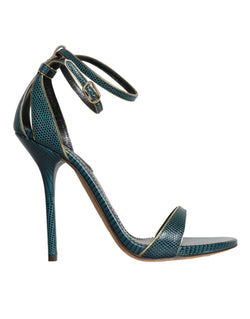Dark Green Calf Leather Heels Sandals Shoes Dolce & Gabbana