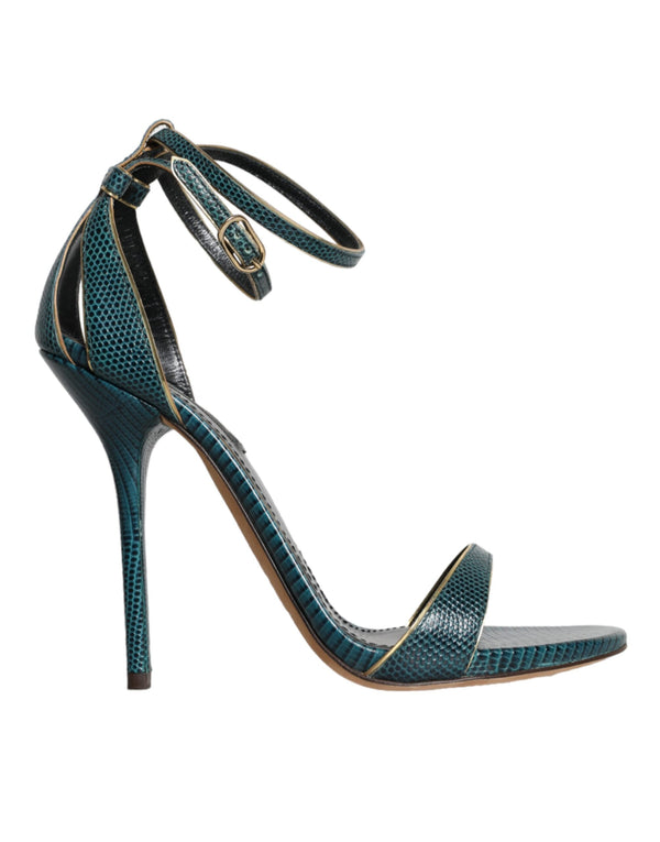 Dark Green Calf Leather Heels Sandals Shoes Dolce & Gabbana