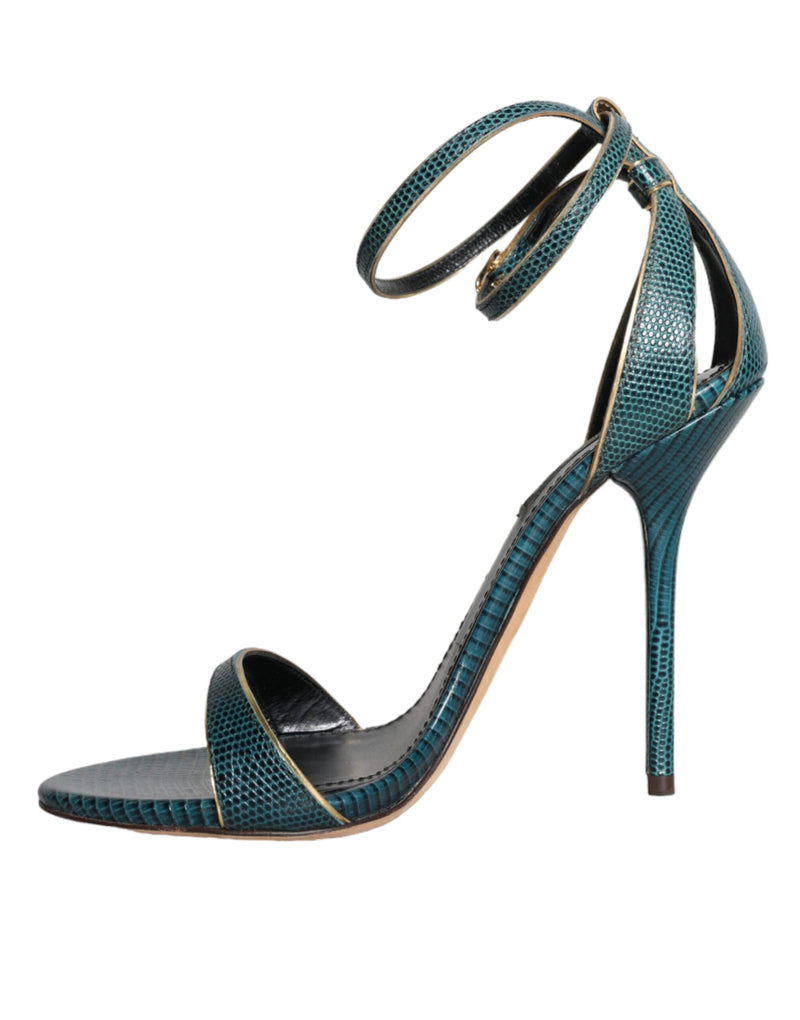 Dark Green Calf Leather Heels Sandals Shoes Dolce & Gabbana