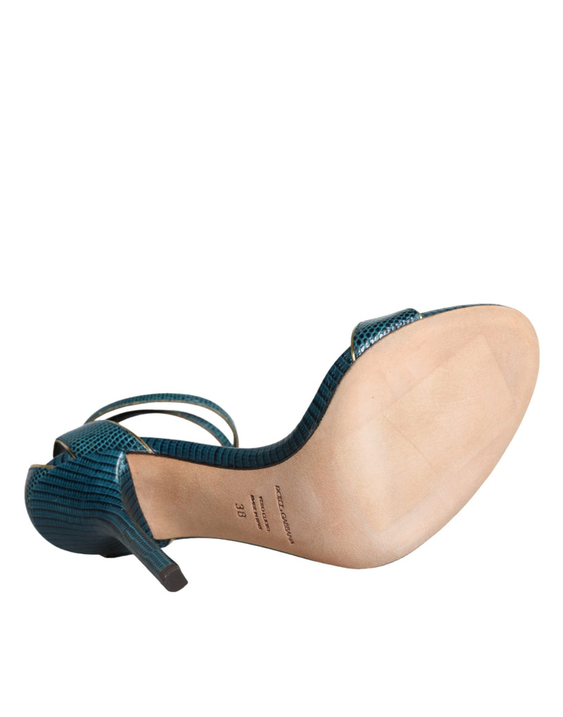 Dark Green Calf Leather Heels Sandals Shoes Dolce & Gabbana